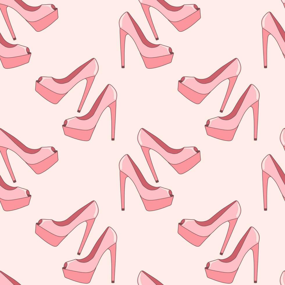 carino rosa senza soluzione di continuità modello con alto tacco scarpe stiletto. sfondo, Stampa per ragazze. vettore