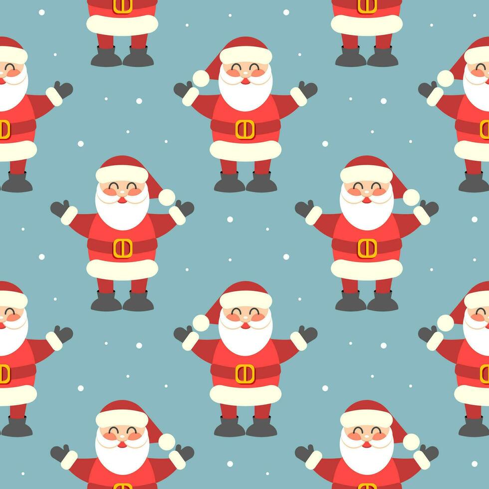 senza soluzione di continuità modello, carino divertente Santa su un' blu sfondo con fiocchi di neve. Natale Stampa, tessile, sfondo, vettore