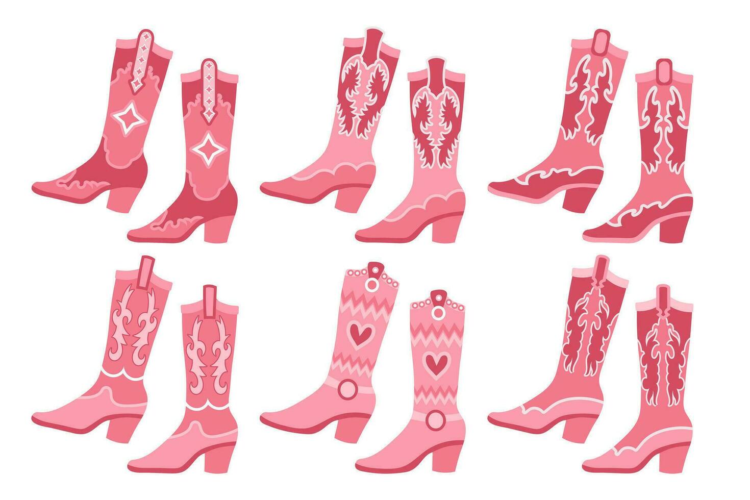 impostato di rosa cowgirl stivali. rosa cowgirl stivali con decorativo particolari. illustrazione. vettore