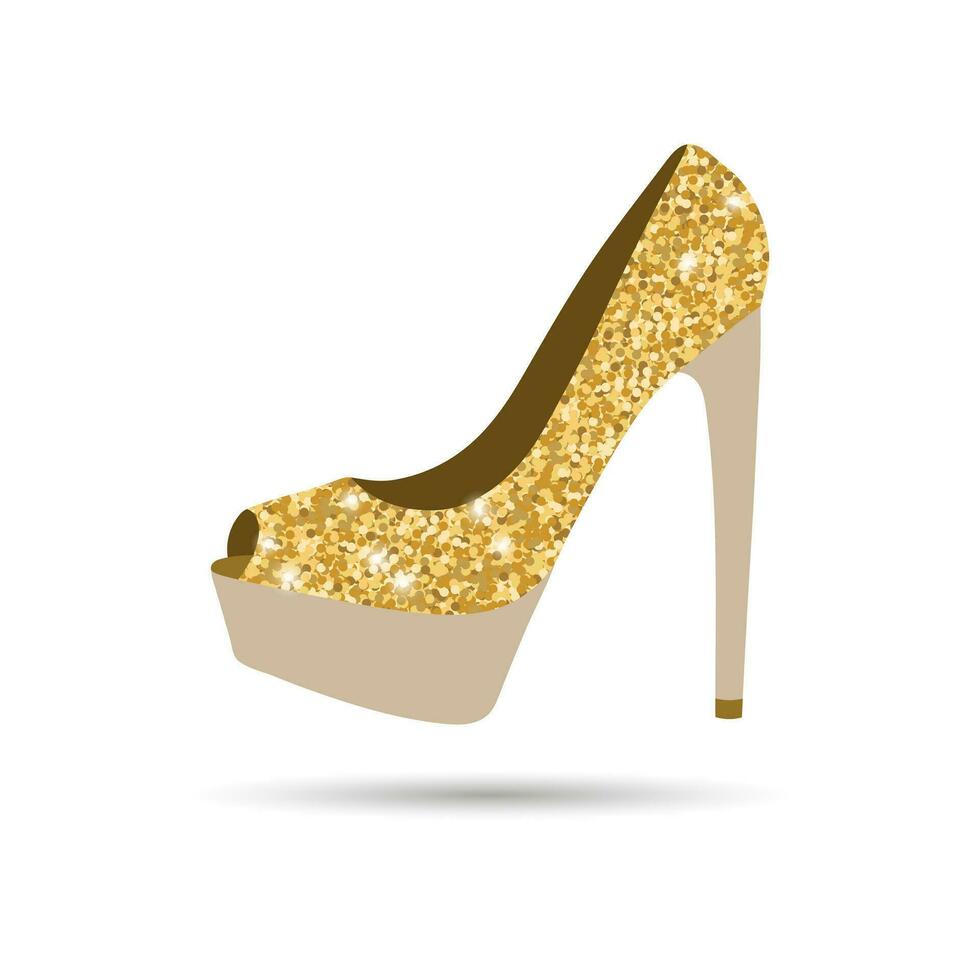 retrò Da donna alto tacco scarpe con oro paillettes. Abiti e Accessori. illustrazione. vettore