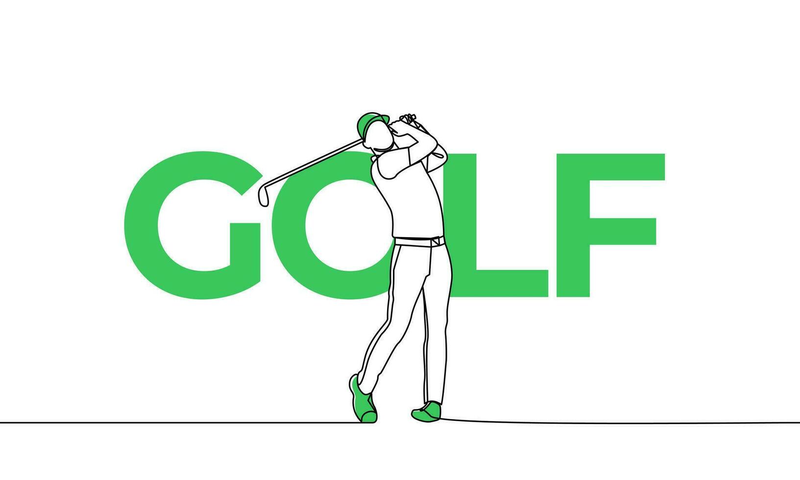 singolo continuo disegno. golf, gli sport. colorato elementi e titolo. uno linea vettore illustrazione