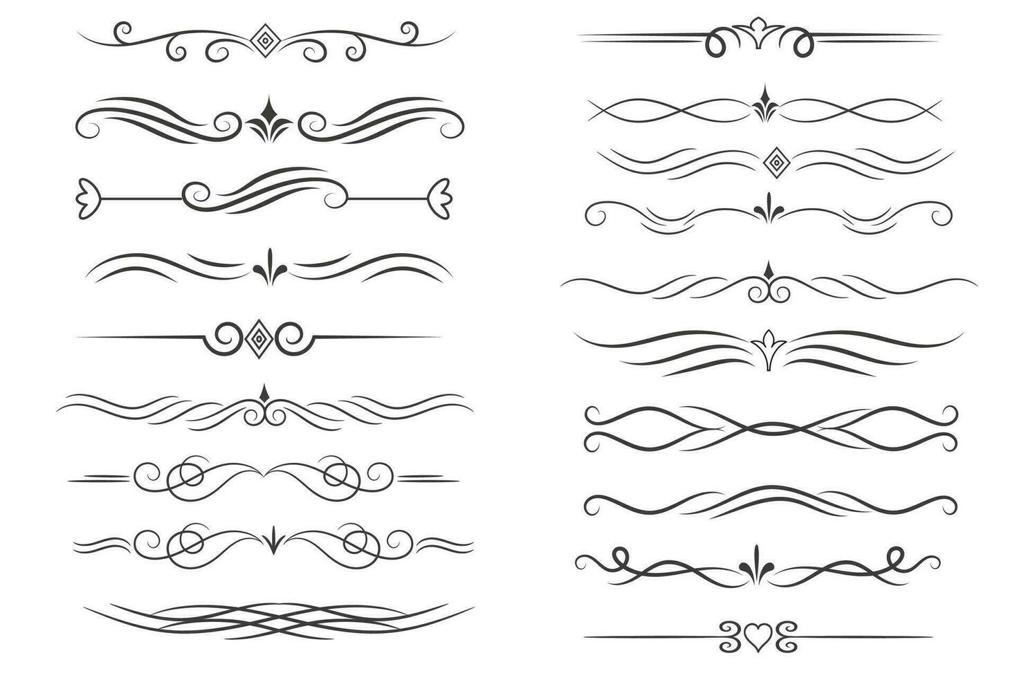 pagina divisore e design elementi. impostato di vario semplice nero divisore disegno, assortito divisore collezione modello vettore. collezione di floreale divisori elementi mega decorazione per calligrafia. vettore