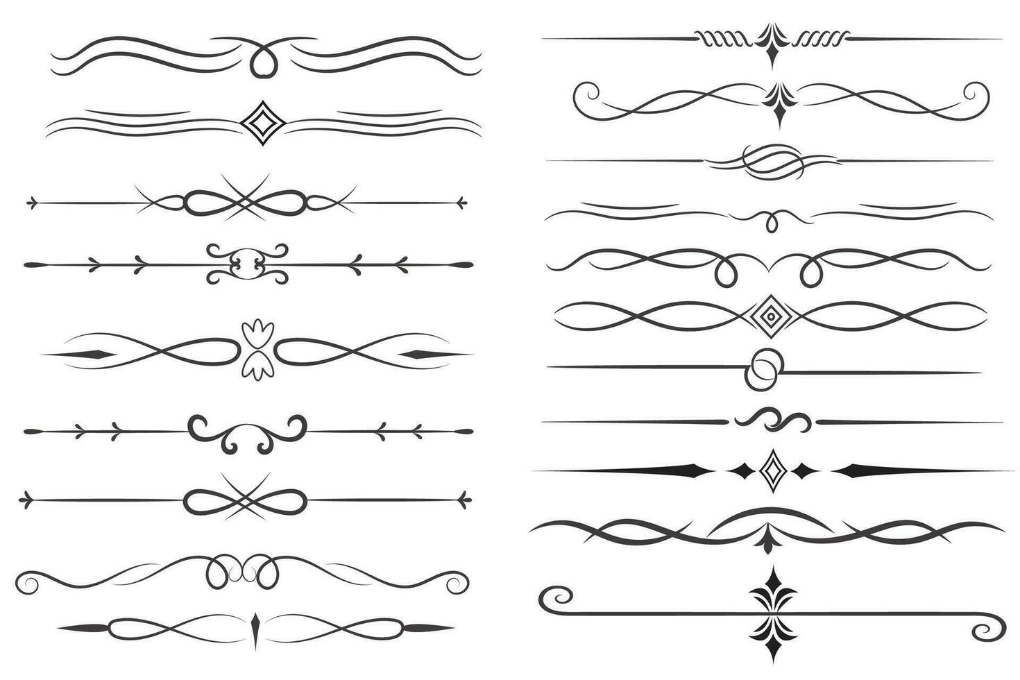 pagina divisore e design elementi. impostato di vario semplice nero divisore disegno, assortito divisore collezione modello vettore. collezione di floreale divisori elementi mega decorazione per calligrafia. vettore