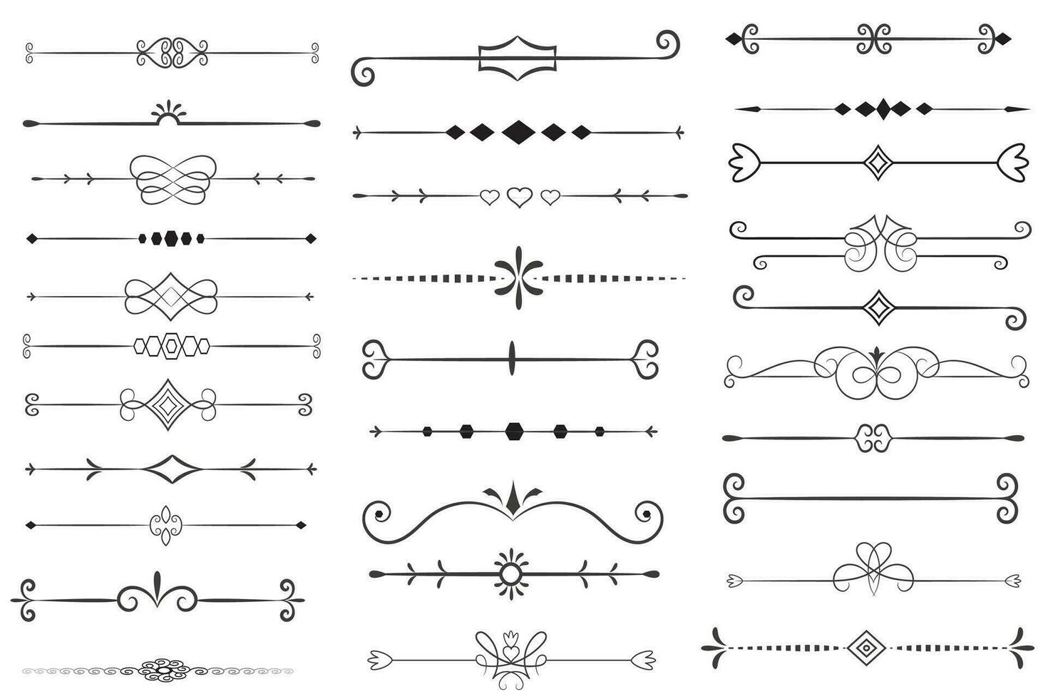 pagina divisore e design elementi. impostato di vario semplice nero divisore disegno, assortito divisore collezione modello vettore. collezione di floreale divisori elementi mega decorazione per calligrafia. vettore