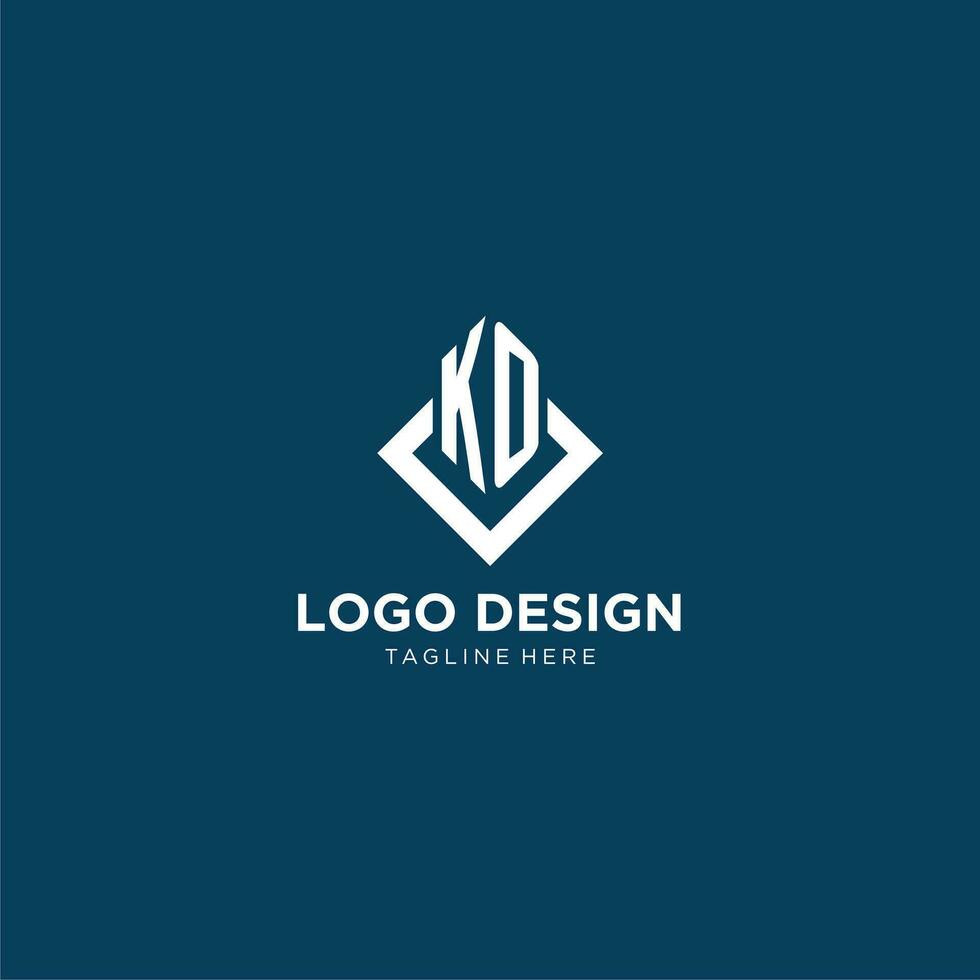 iniziale ko logo piazza rombo con linee, moderno e elegante logo design vettore