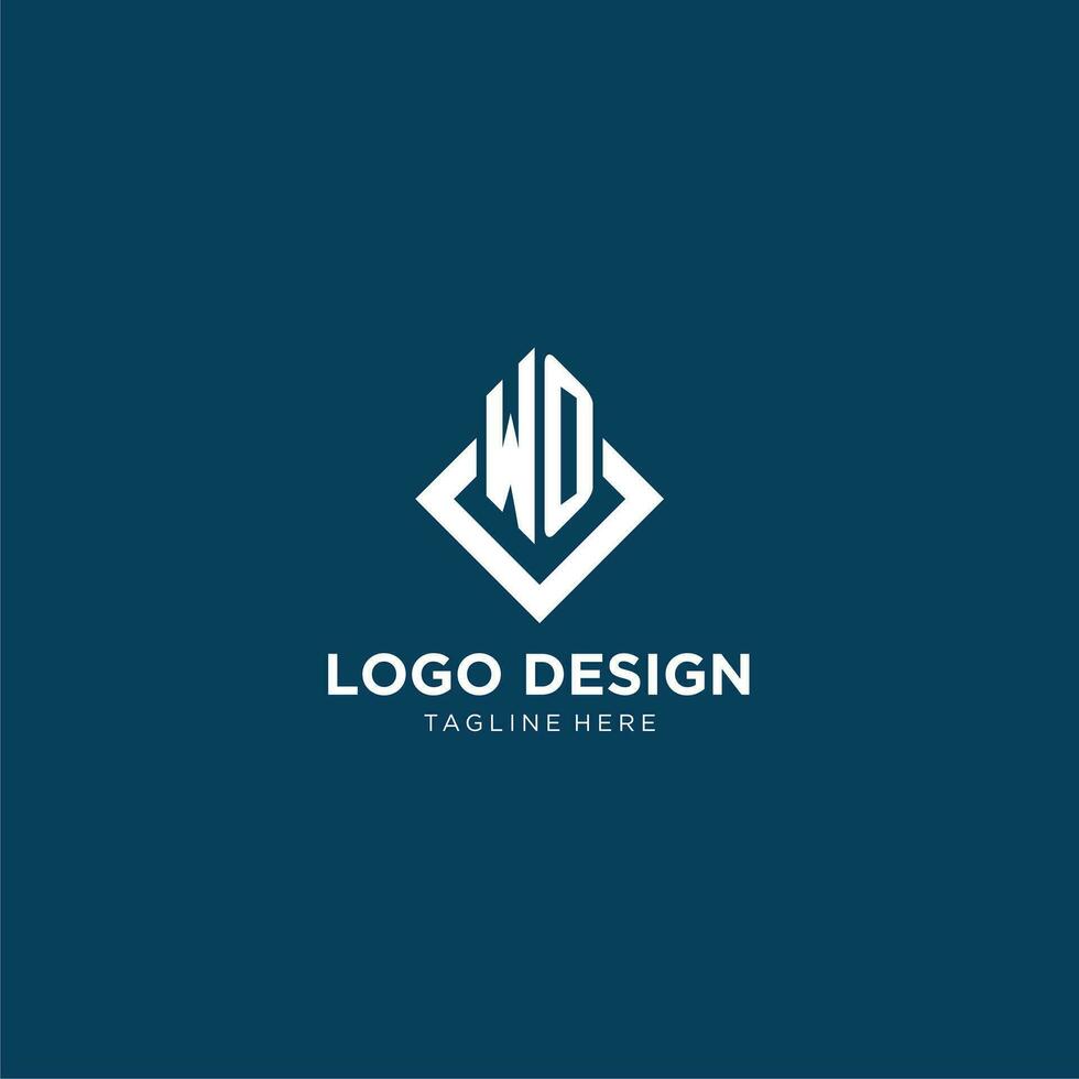 iniziale wo logo piazza rombo con linee, moderno e elegante logo design vettore
