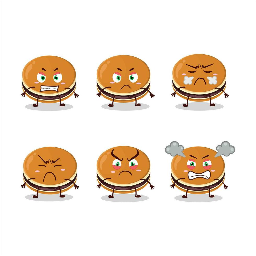 Dorayaki cartone animato personaggio con vario arrabbiato espressioni vettore
