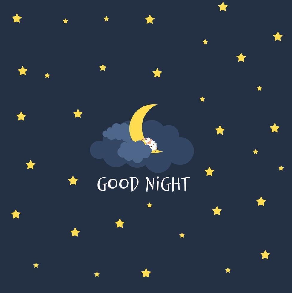 carina piccola luna nel cielo notturno. Buona Notte. illustrazione vettoriale
