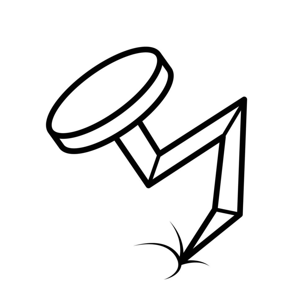 piegato chiodo vettore icona silhouette illustrazione schema isolato su piazza bianca sfondo. nero e bianca semplice piatto cartone animato arte styled disegno.