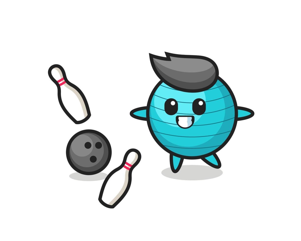 personaggio dei cartoni animati della palla ginnica sta giocando a bowling vettore