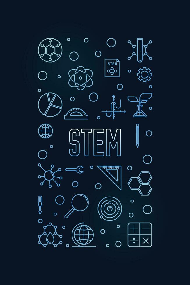 stelo vettore schema verticale blu bandiera - scienza concetto moderno illustrazione