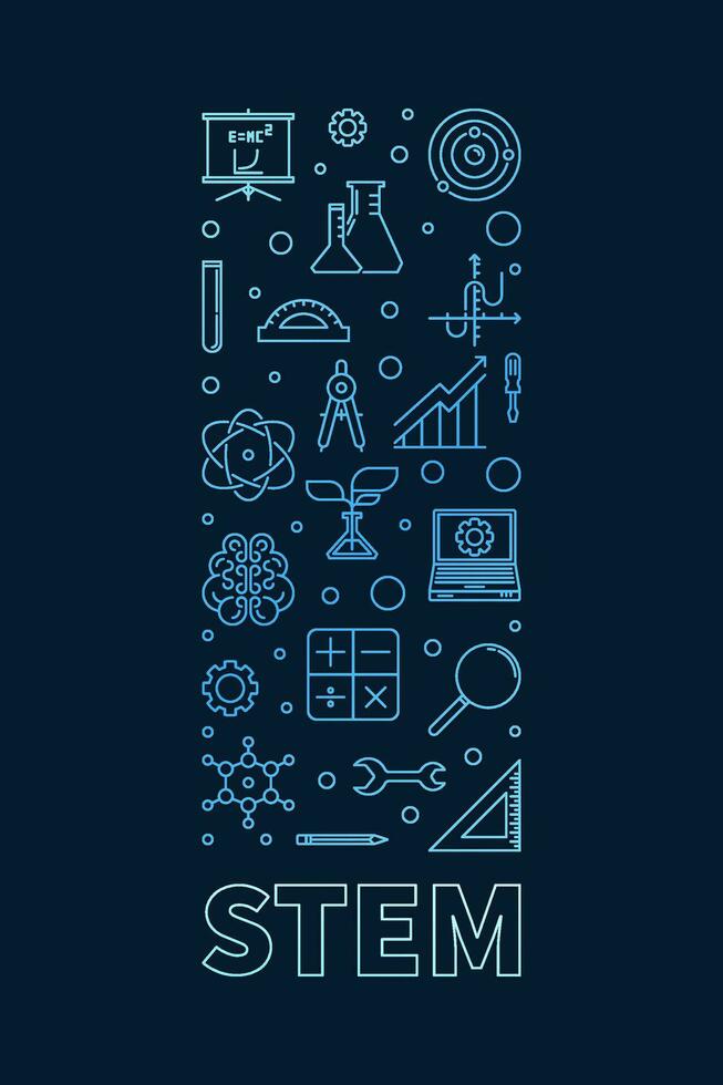 stelo concetto verticale minimo schema blu bandiera - scienza, tecnologia, ingegneria e matematica magro linea illustrazione vettore