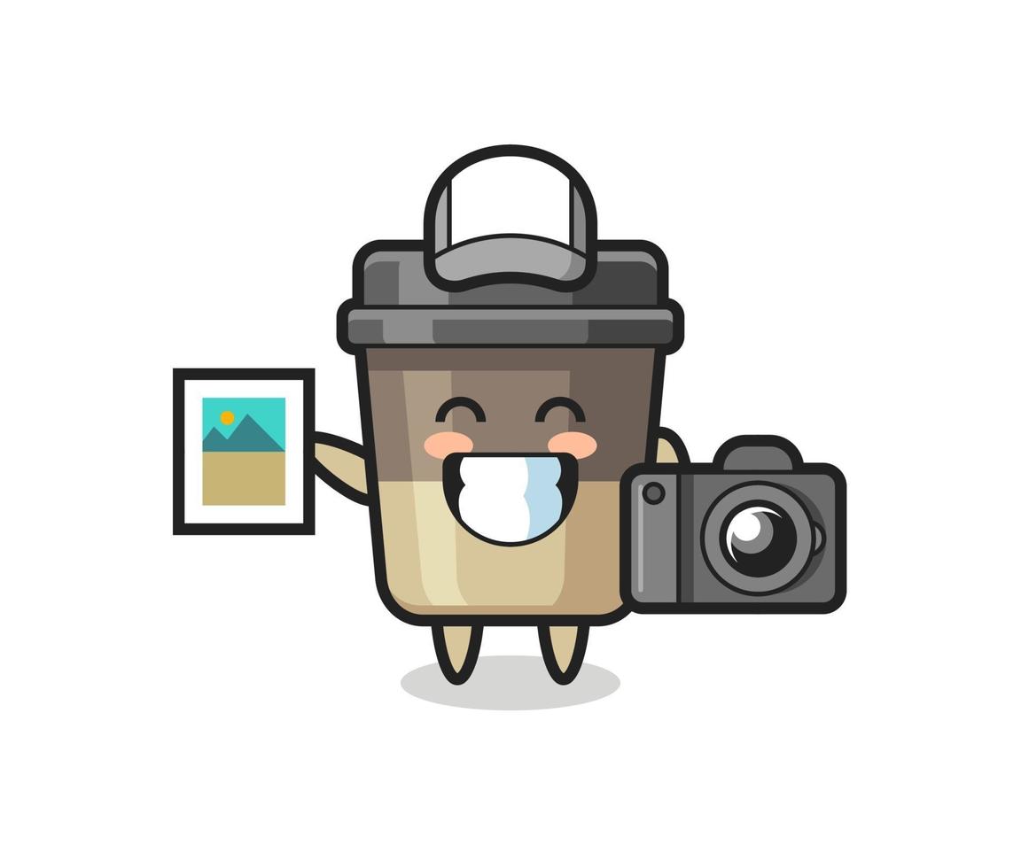 illustrazione del personaggio della tazza di caffè come fotografo vettore