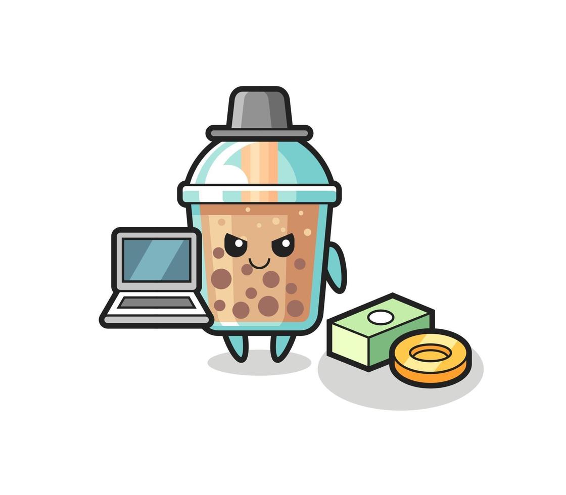 illustrazione mascotte di bubble tea come hacker vettore