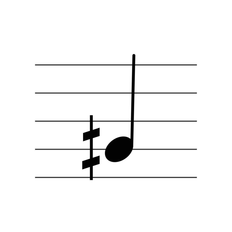 demisharp o metà acuto simbolo su personale piatto vettore isolato su bianca sfondo. microtono cartello. musicale simbolo. musicale notazione. flashcard per apprendimento musica