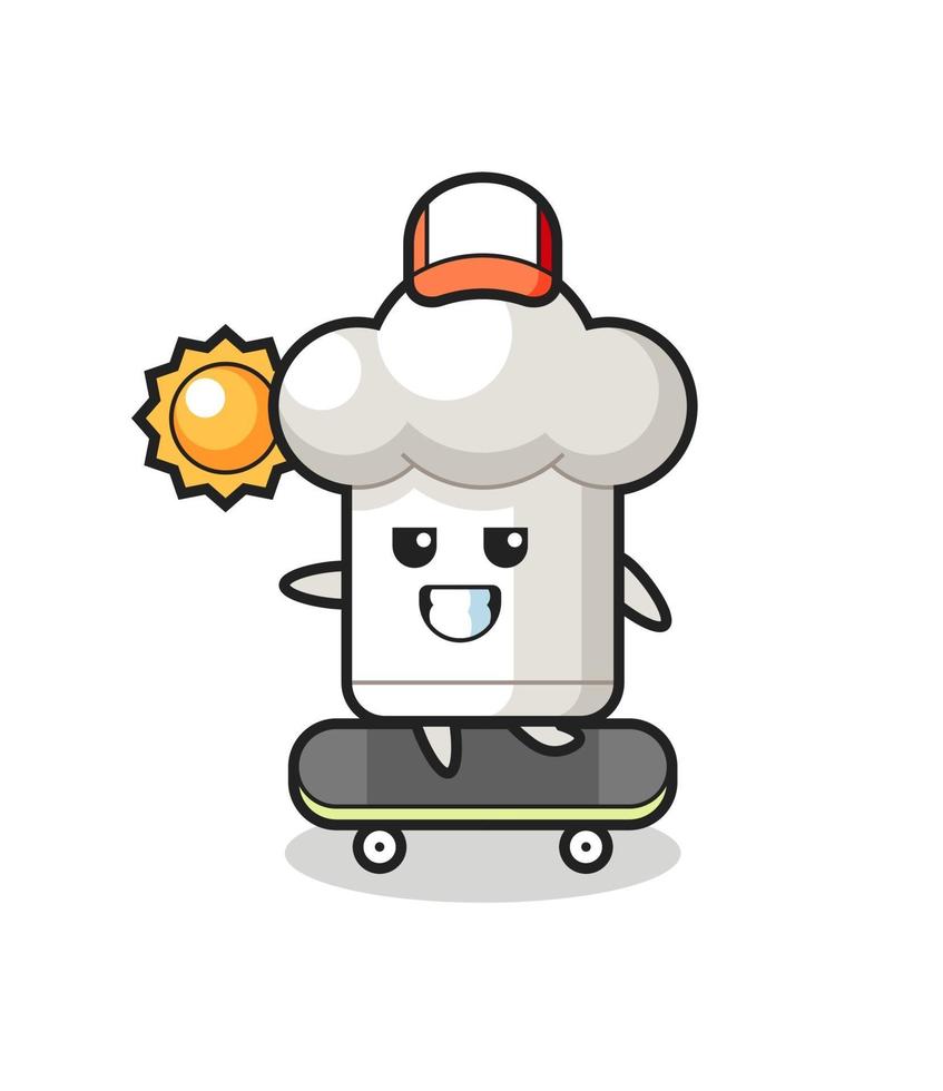 illustrazione del personaggio del cappello da chef guida uno skateboard vettore