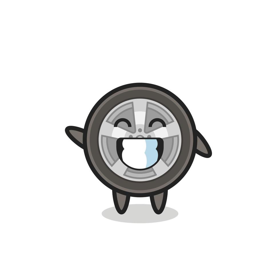 personaggio dei cartoni animati della ruota dell'auto che fa il gesto della mano dell'onda vettore