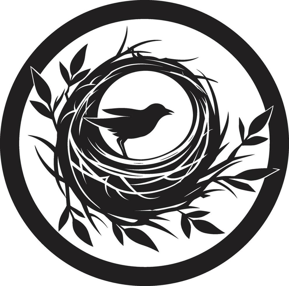 monocromatico porto noir uccello nido abilità artistica un' santuario nel nero uccello nido design vettore