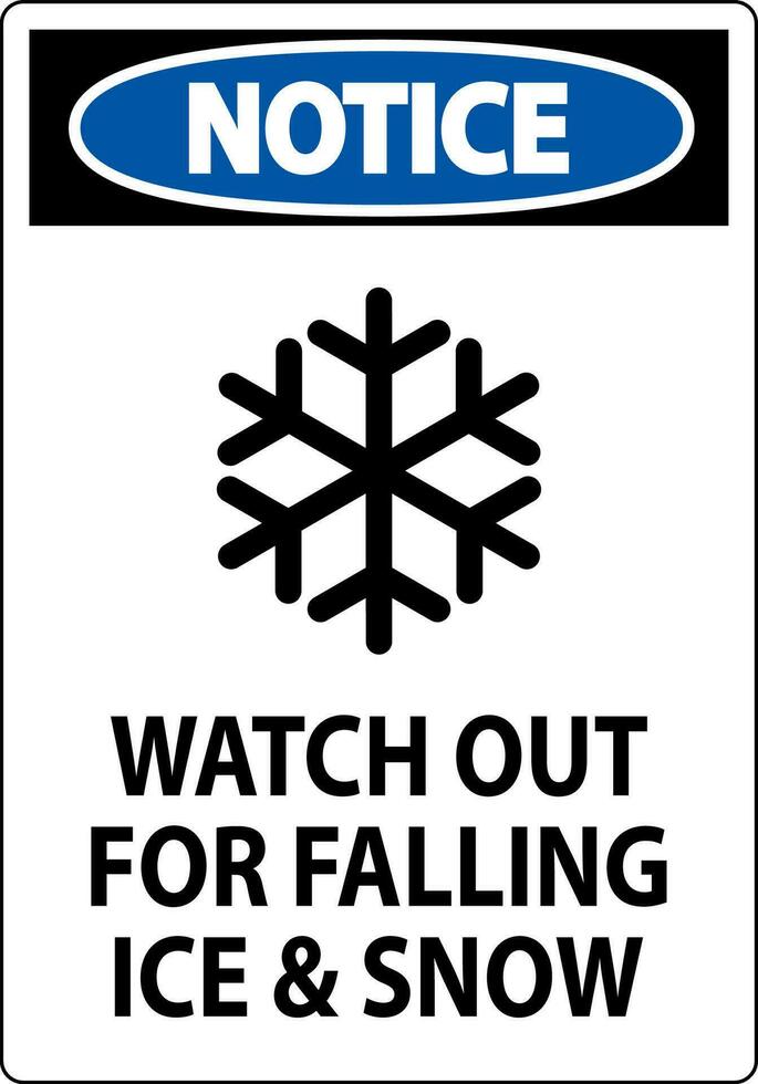 Avviso cartello orologio su per caduta ghiaccio e neve vettore