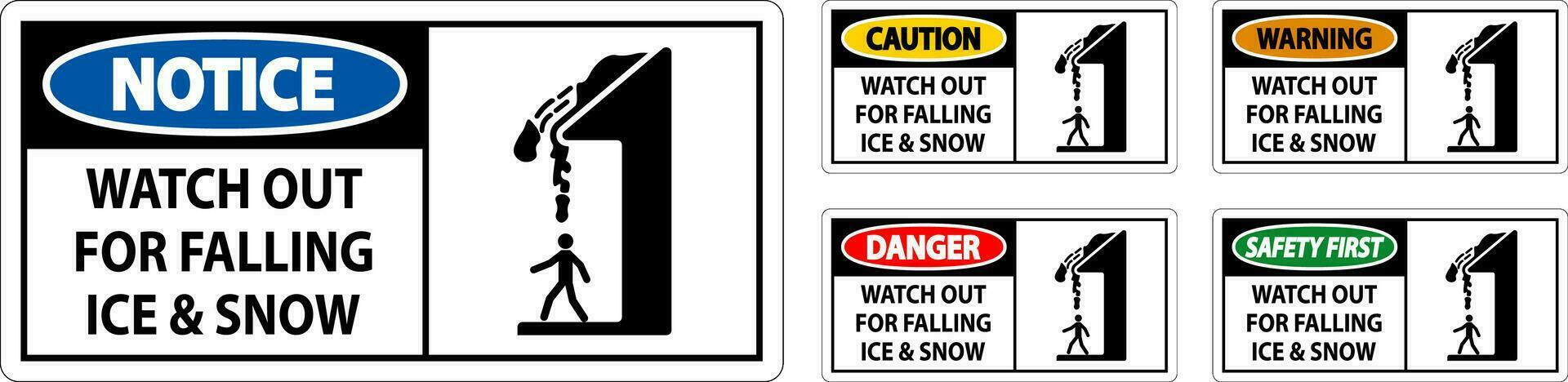 attenzione cartello orologio su per caduta ghiaccio e neve vettore