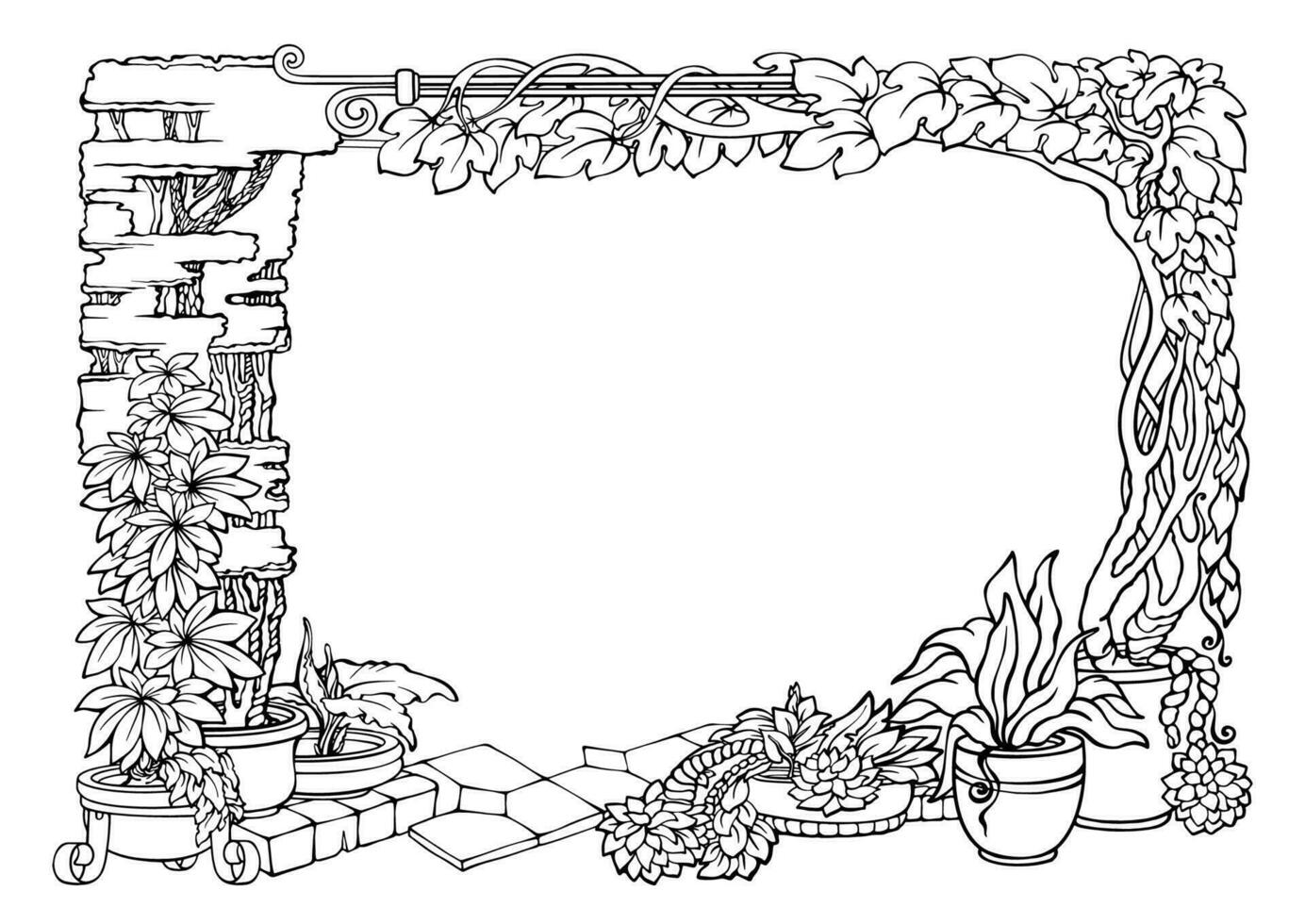 botanico confine con tropicale impianti. schema disegnato a mano pianta telaio. vettore. vettore