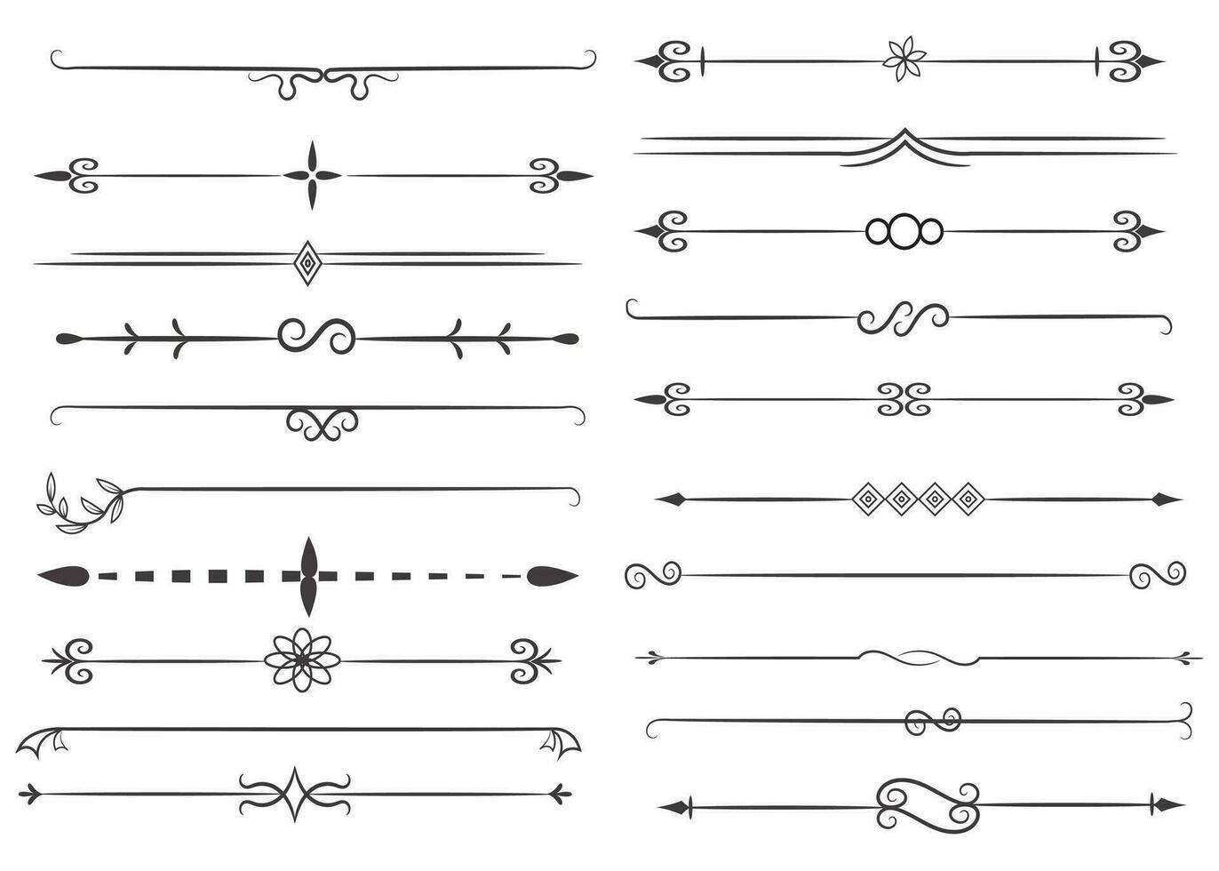 pagina divisore e design elementi. impostato di vario semplice nero divisore disegno, assortito divisore collezione modello vettore. collezione di floreale divisori elementi mega decorazione per calligrafia. vettore