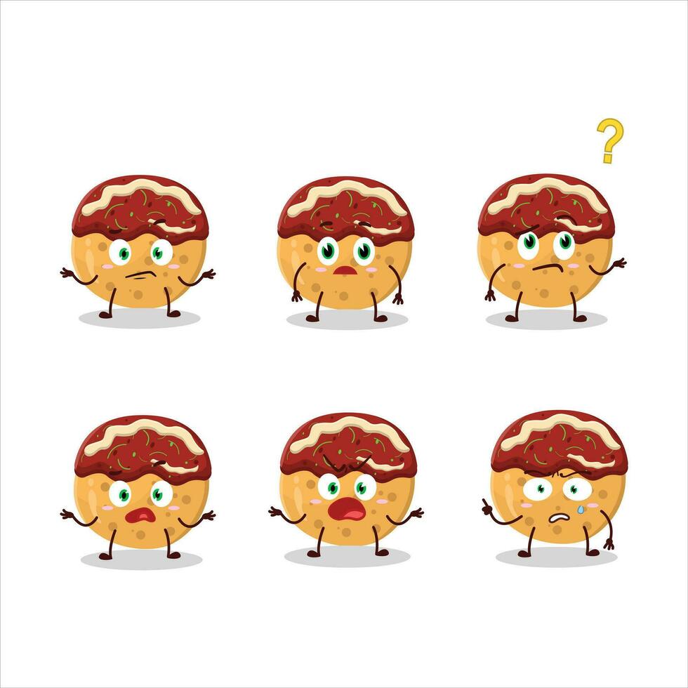 cartone animato personaggio di takoyaki con che cosa espressione vettore