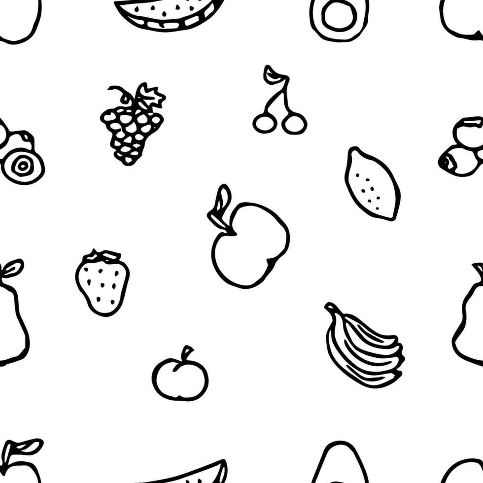 modello di frutta senza soluzione di continuità. sfondo di doodle con icone di frutta. sfondo di frutta vettore