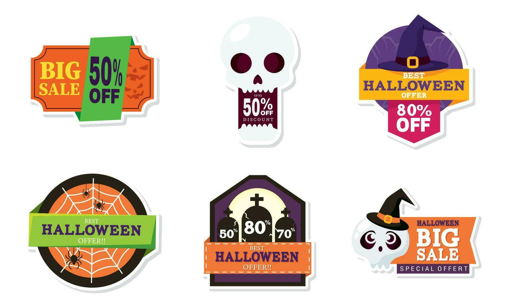 impostato di Halloween sconto adesivi vettore illustrazione