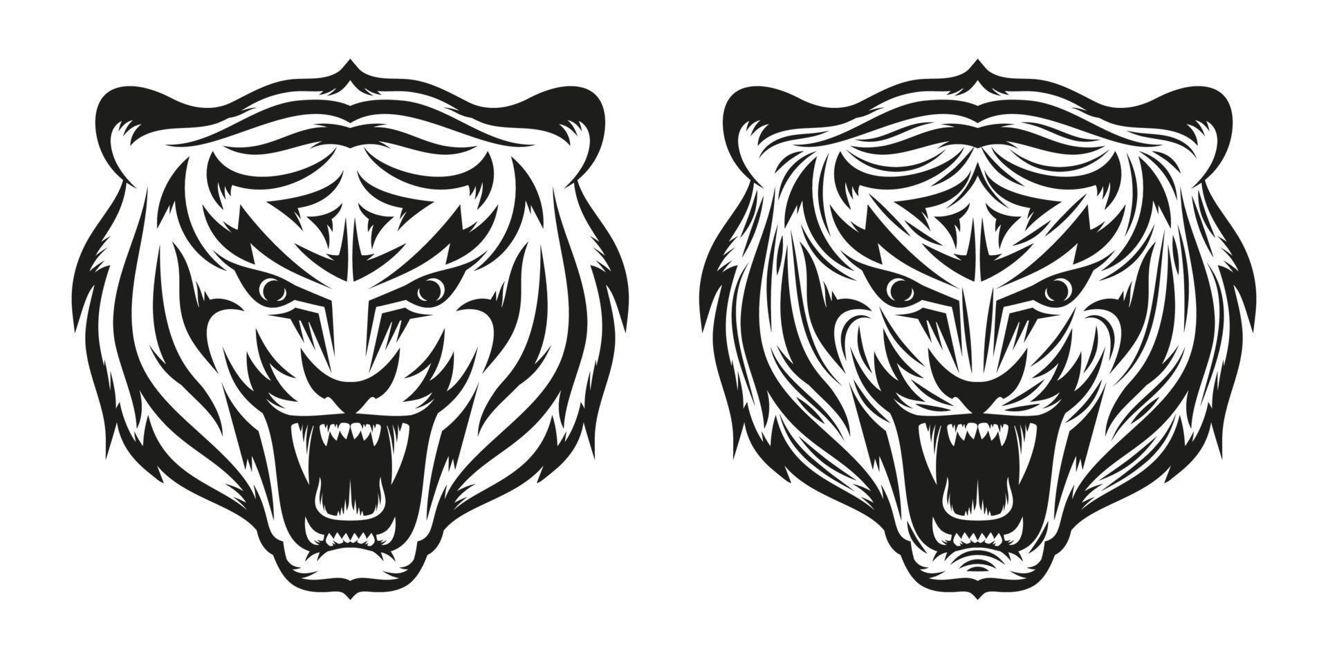 testa di tigre che ringhia tatuaggio in due versioni vettore