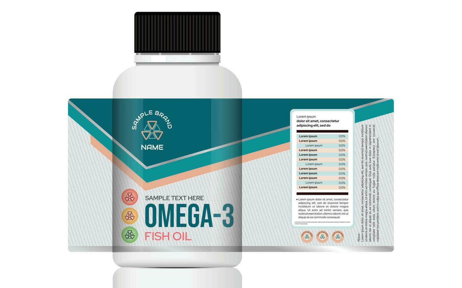 Omega 3 pesce olio nutrizione supplemento etichetta disegno, multivitaminico integratori etichetta design proteina etichetta design vettore