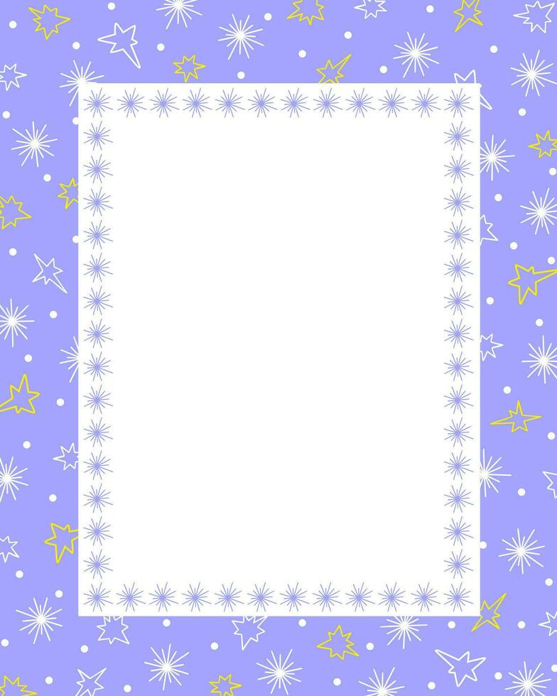 proiettile rivista vuoto stampabile pagina inverno vacanze carta modello copertina design decorato con schema Immagine stelle e i fiocchi di neve rettangolare telaio per Natale nuovo anno inviti carte vettore