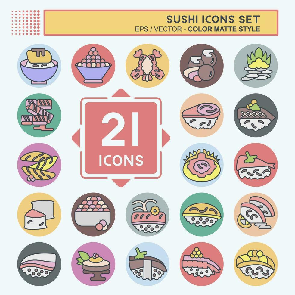 icona impostato Sushi. relazionato per giapponese cibo simbolo. colore compagno stile. semplice design modificabile. semplice illustrazione vettore