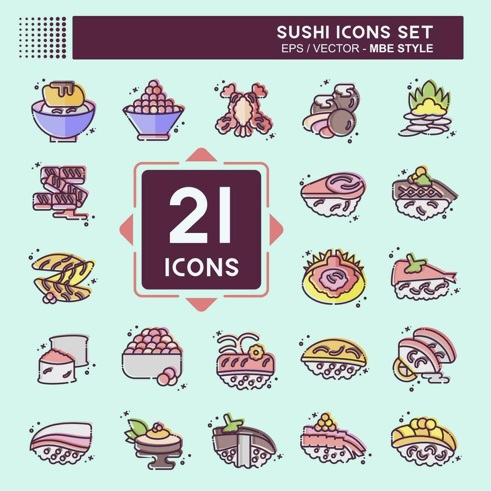 icona impostato Sushi. relazionato per giapponese cibo simbolo. mbe stile. semplice design modificabile. semplice illustrazione vettore