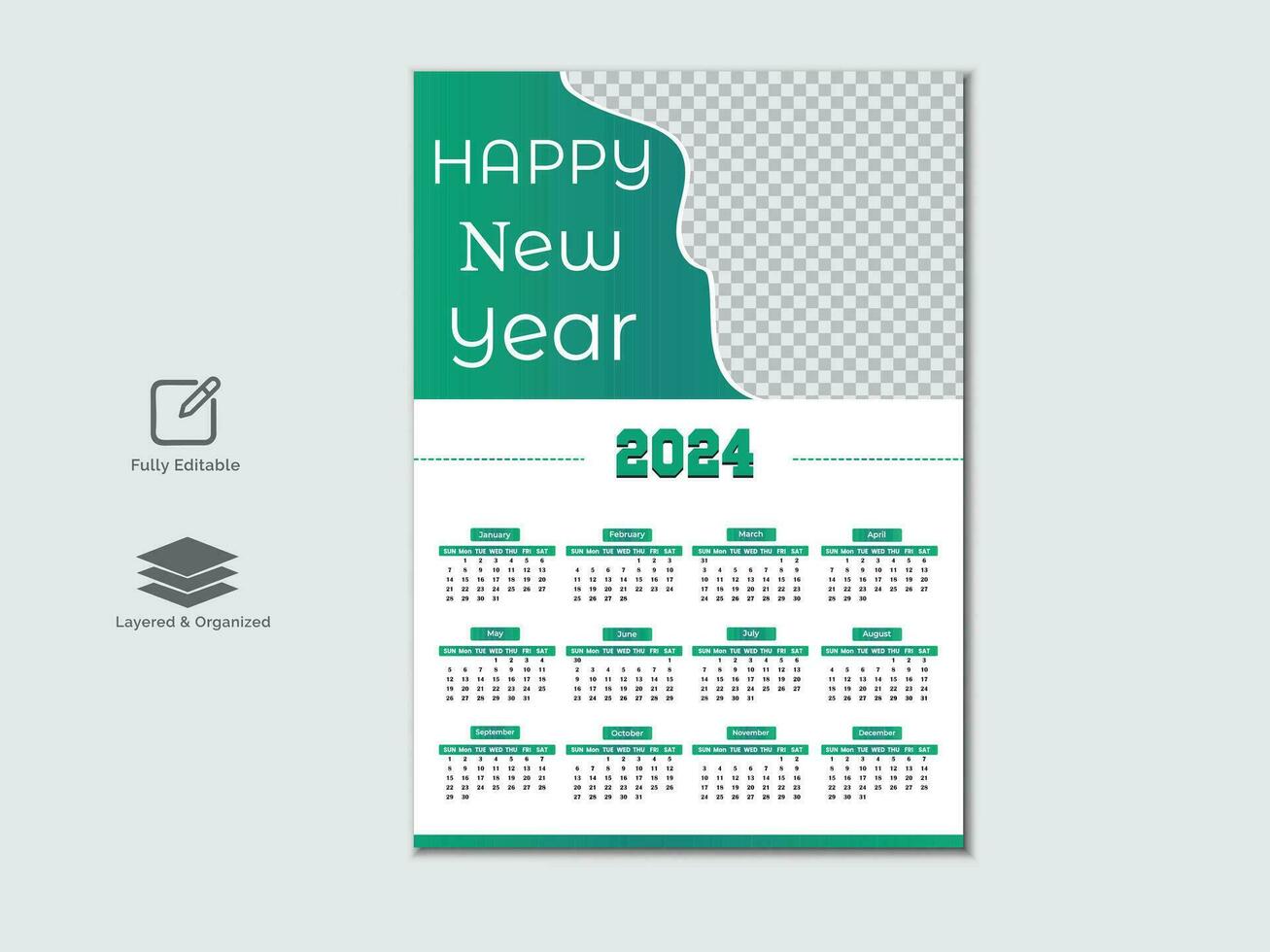 creativo moderno 2024 nuovo anno calendario design vettore