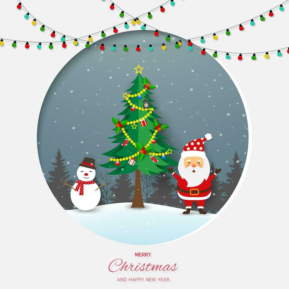 allegro Natale e contento nuovo anno saluto carta, Babbo Natale Claus celebrare festa su inverno notte vettore