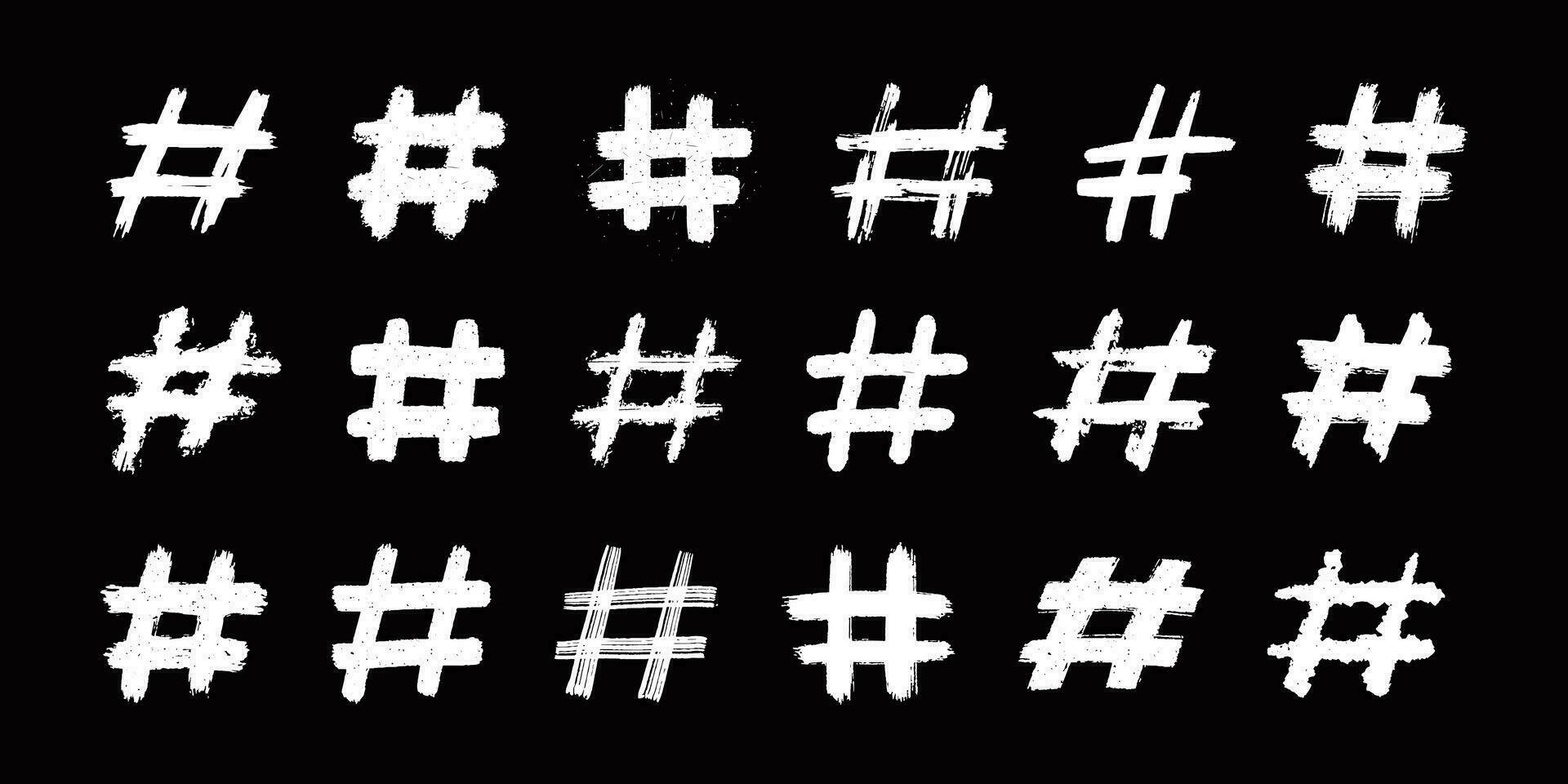 hashtag, vettore inchiostro dipinto etichetta icone su bianca sfondo. mano disegnato vettore illustrazione