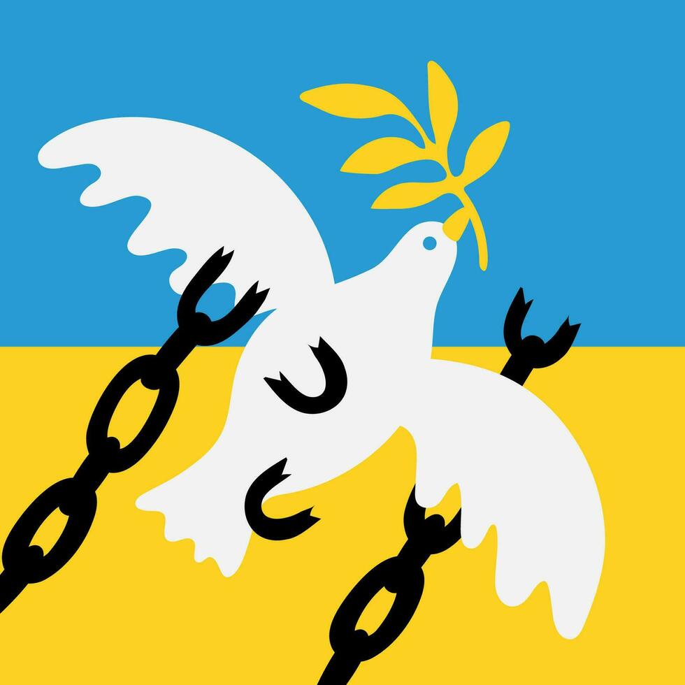 pace per Ucraina. simbolo di pace - colomba con un' alloro ramo su il blu-giallo sfondo. vettore illustrazione
