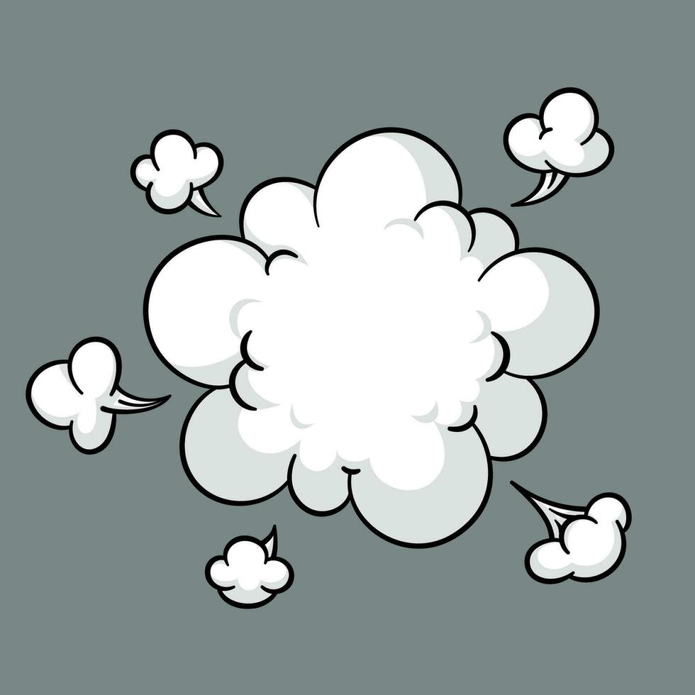 comico nube o Fumo, cartone animato vettore movimento effetti, e esplosioni isolato su grigio sfondo. vettore illustrazione