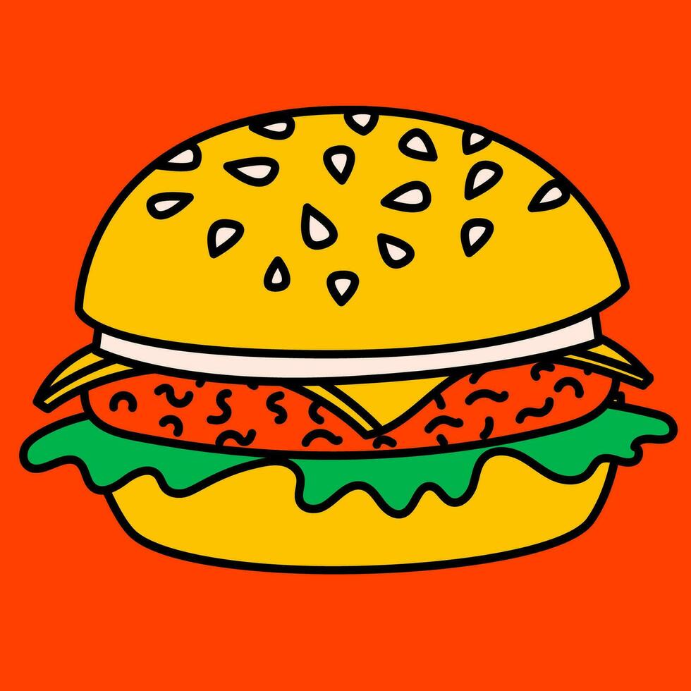 cartone animato vettore divertente carino comico personaggi, hamburger. pazzo cartoni animati astratto vettore collezione nel di moda retrò comico stile