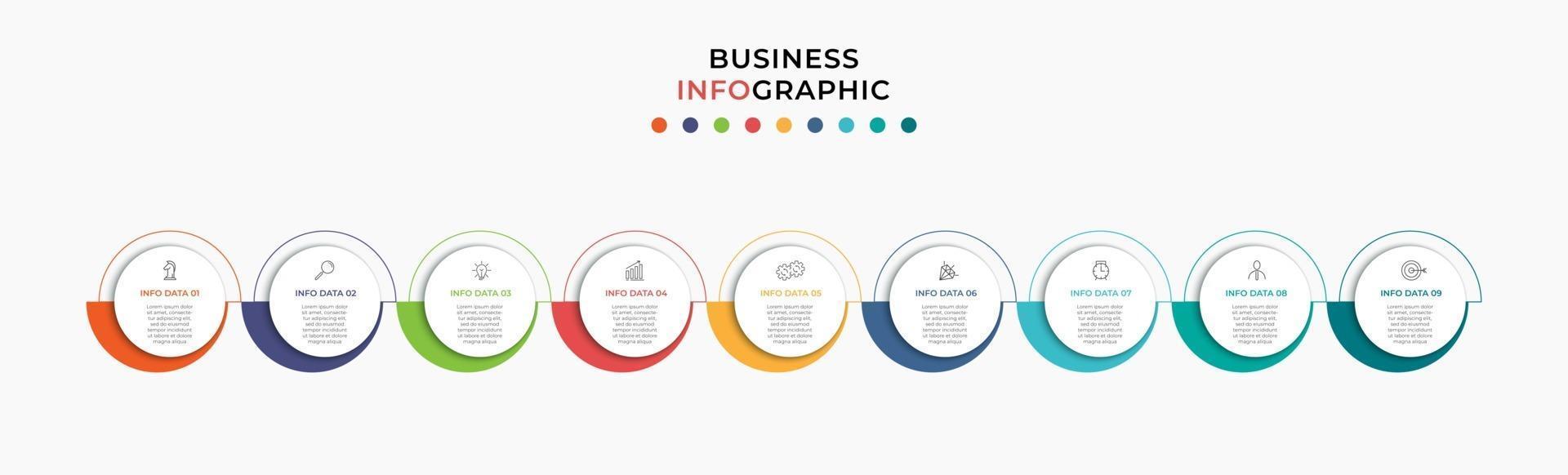 modello di business di progettazione infografica con icone e 9 opzioni o passaggi vettore