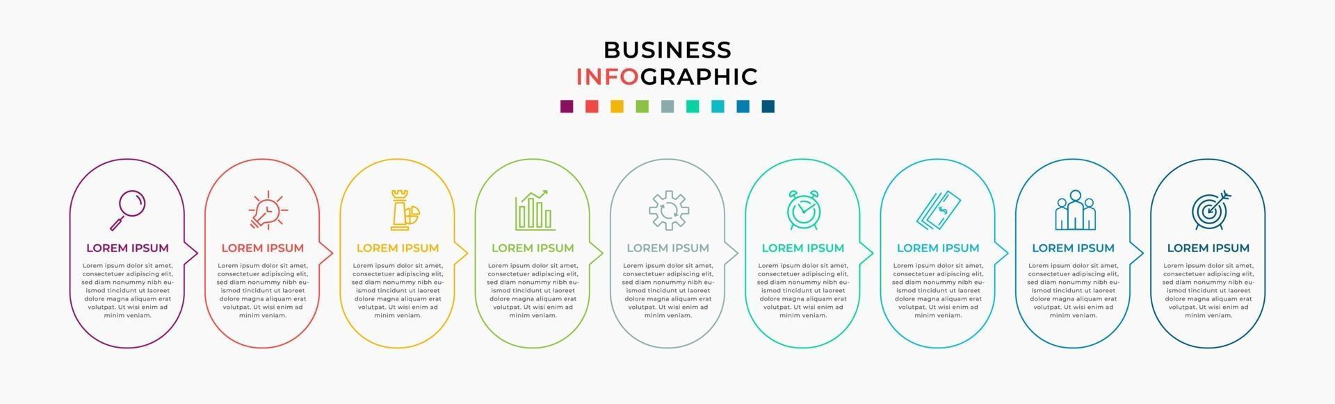 modello di business di progettazione infografica con icone e 9 opzioni o passaggi vettore