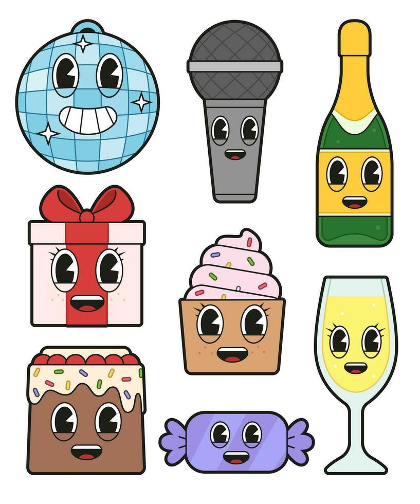 vettore illustrazione di kawaii cartone animato festa personaggi impostare.