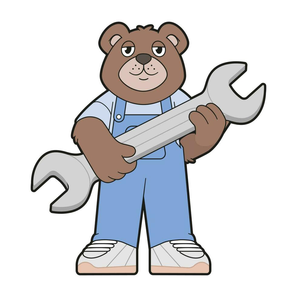 vettore illustrazione di un' orso con chiave inglese.