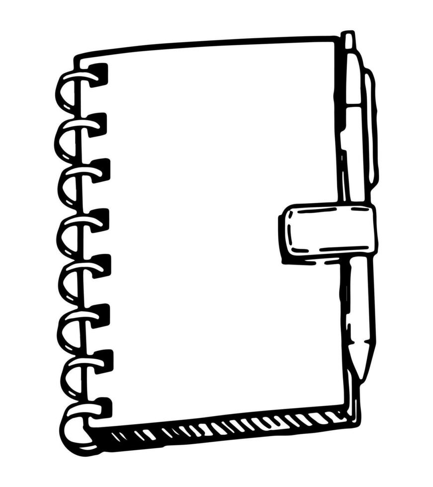 schizzo di bloc notes con penna. taccuino, promemoria pad, pianificatore, organizzatore per Appunti. schema clipart isolato su bianca sfondo. mano disegnato vettore illustrazione.