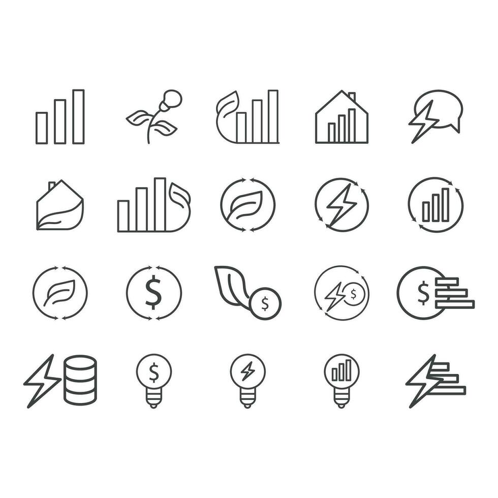 impostato di semplice vettore linea icone di energia Salvataggio, energia costi, energia consumo, serra rimodificabile.