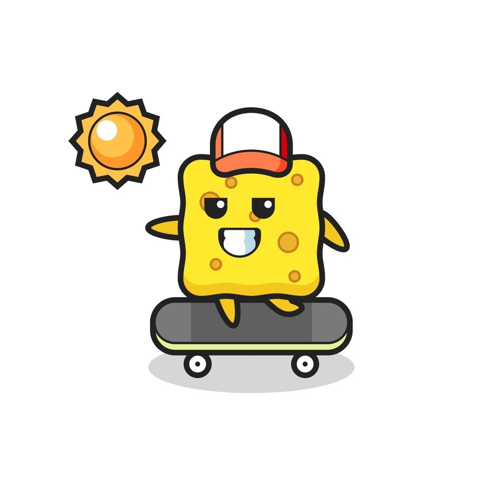 illustrazione del personaggio di spugna cavalca uno skateboard vettore