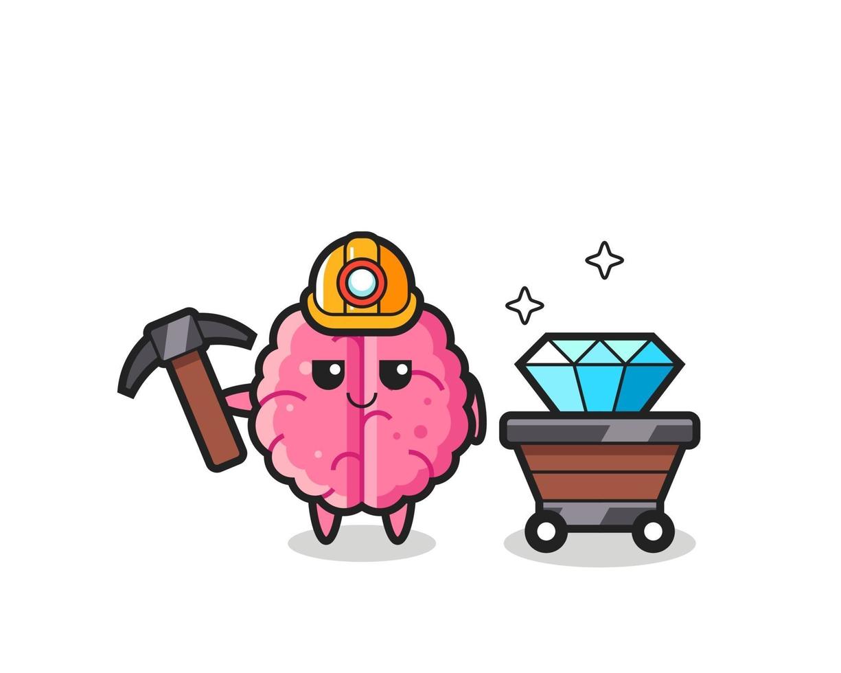 illustrazione del personaggio del cervello come un minatore vettore