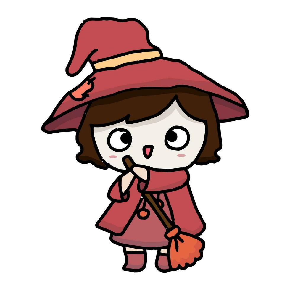 semplice mano disegnato Halloween carino strega ragazza vettore design isolato su bianca sfondo