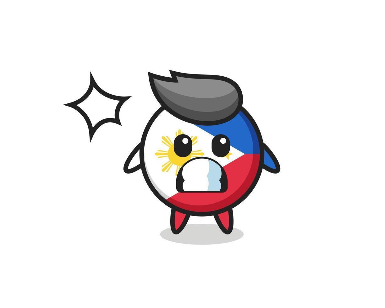 bandiera delle filippine distintivo personaggio cartone animato con gesto scioccato vettore